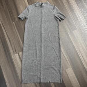 Zara Trafaluc Mock Neck Short Sleeve Midi Sweater Dress Women's Small Gray